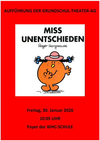 Theaterplakat mit gemalter Figur mit Hut und Zöpfen