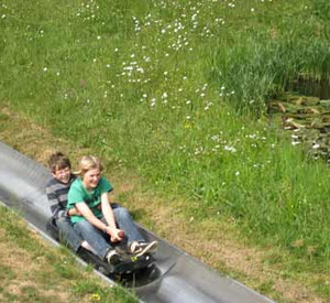 2 Schüler auf einer Sommerrodelbahn