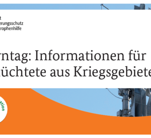 Schriftzug Warntag: Informationen für Geflüchtete aus Kriegsgebieten 